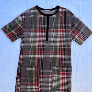 Zara Woman Checked Midi Dress With Pockets, Size S